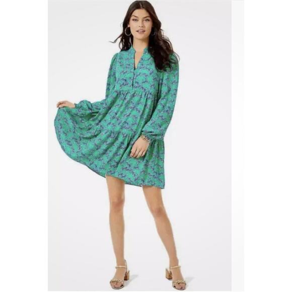 Lilly Pulitzer Winona Stretch Beautiful Dress Green Blue Zebras VNeck Statement - Picture 15 of 15